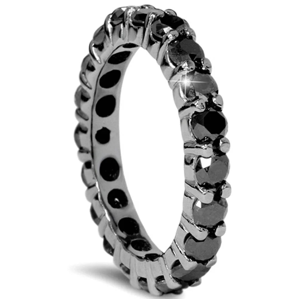 2 CT Black Diamond Eternity Ring 10K Black Gold I234
