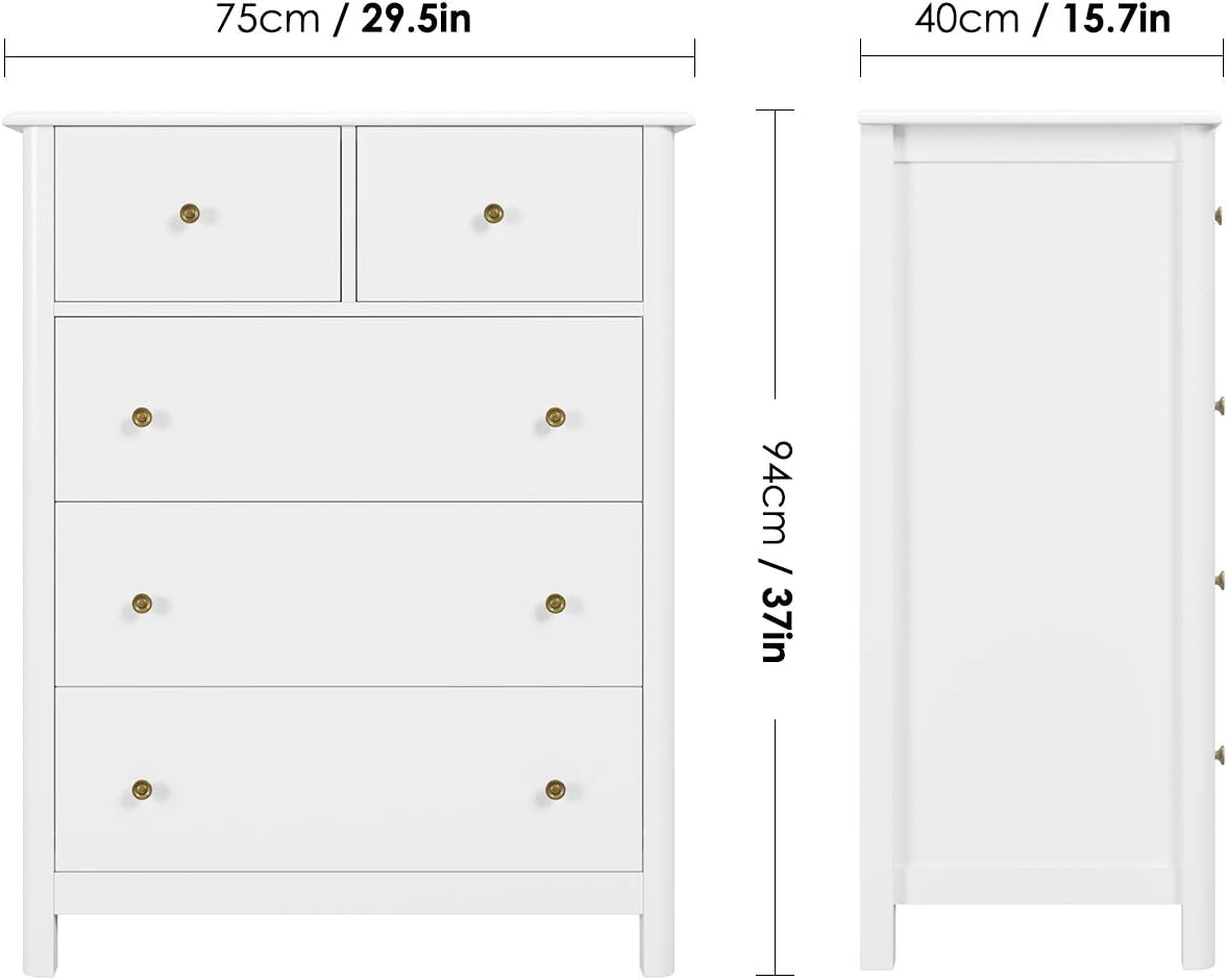 White 5 Drawer Wood Dresser P127086