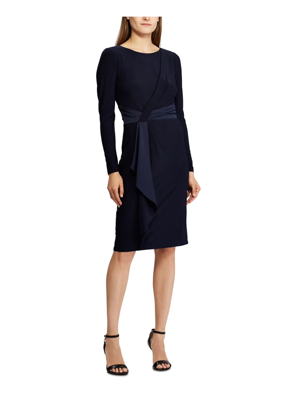 Navy Long Sleeve Knee Length Body Con Dress Petites 6P C16443