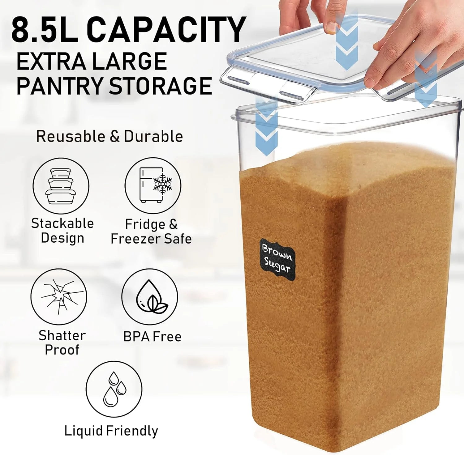 8.5L/287Oz Extra Large Airtight Food Storage Containers, 2 PACK with Lids S9290