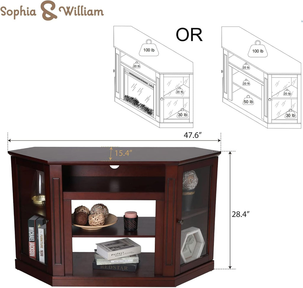 Fireplace TV Stand with Insert Fireplace, Brown Red R111