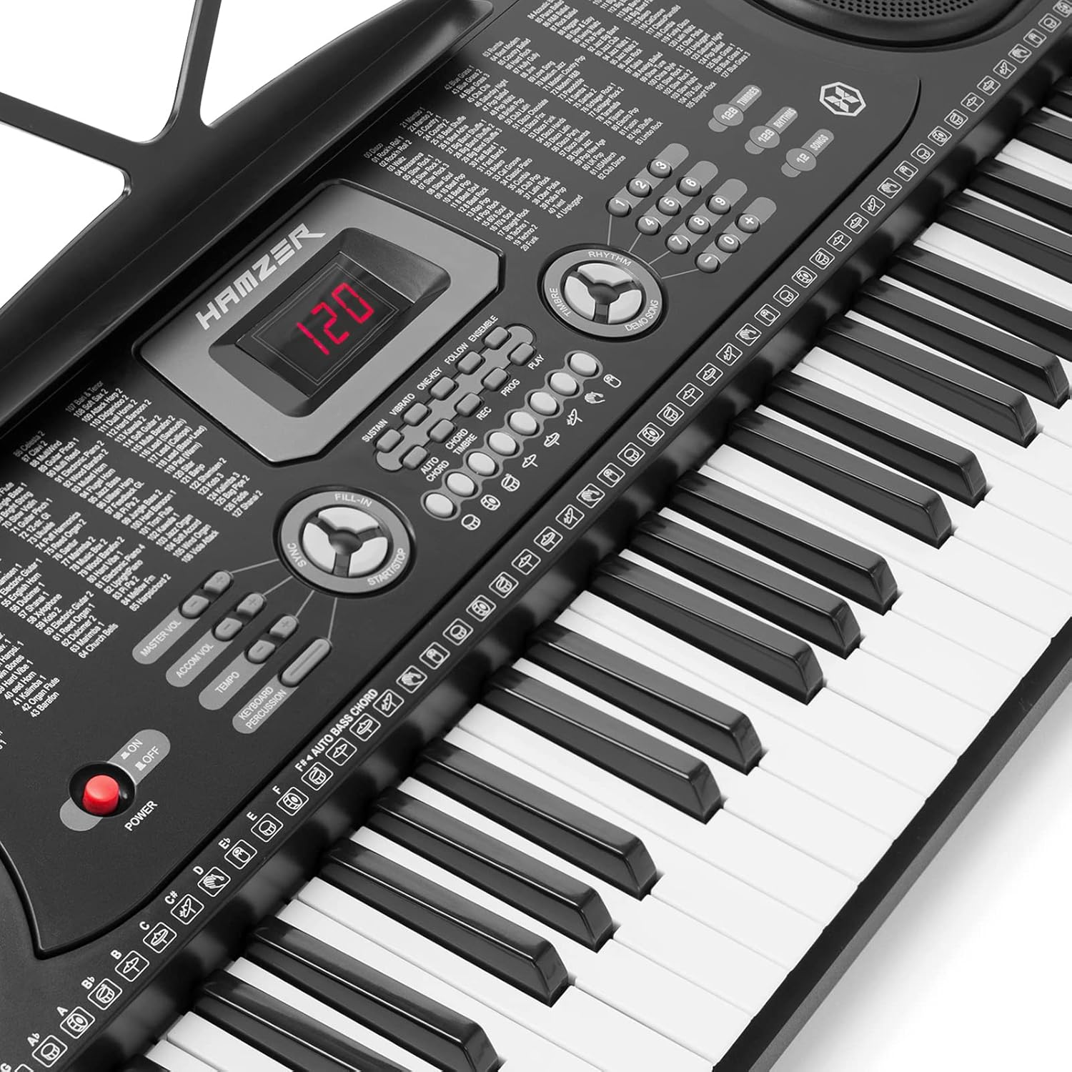 61-Key Portable Electronic Keyboard Piano with Stand, Stool, Headphones, Microphone & Sticker Sheet P98619