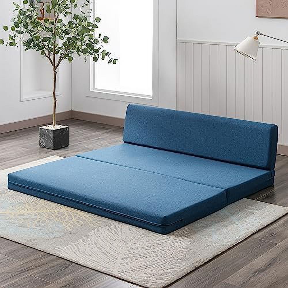 Twin Folding Sofa Bed with Memory Foam Mattress Linen Fabric B947532
