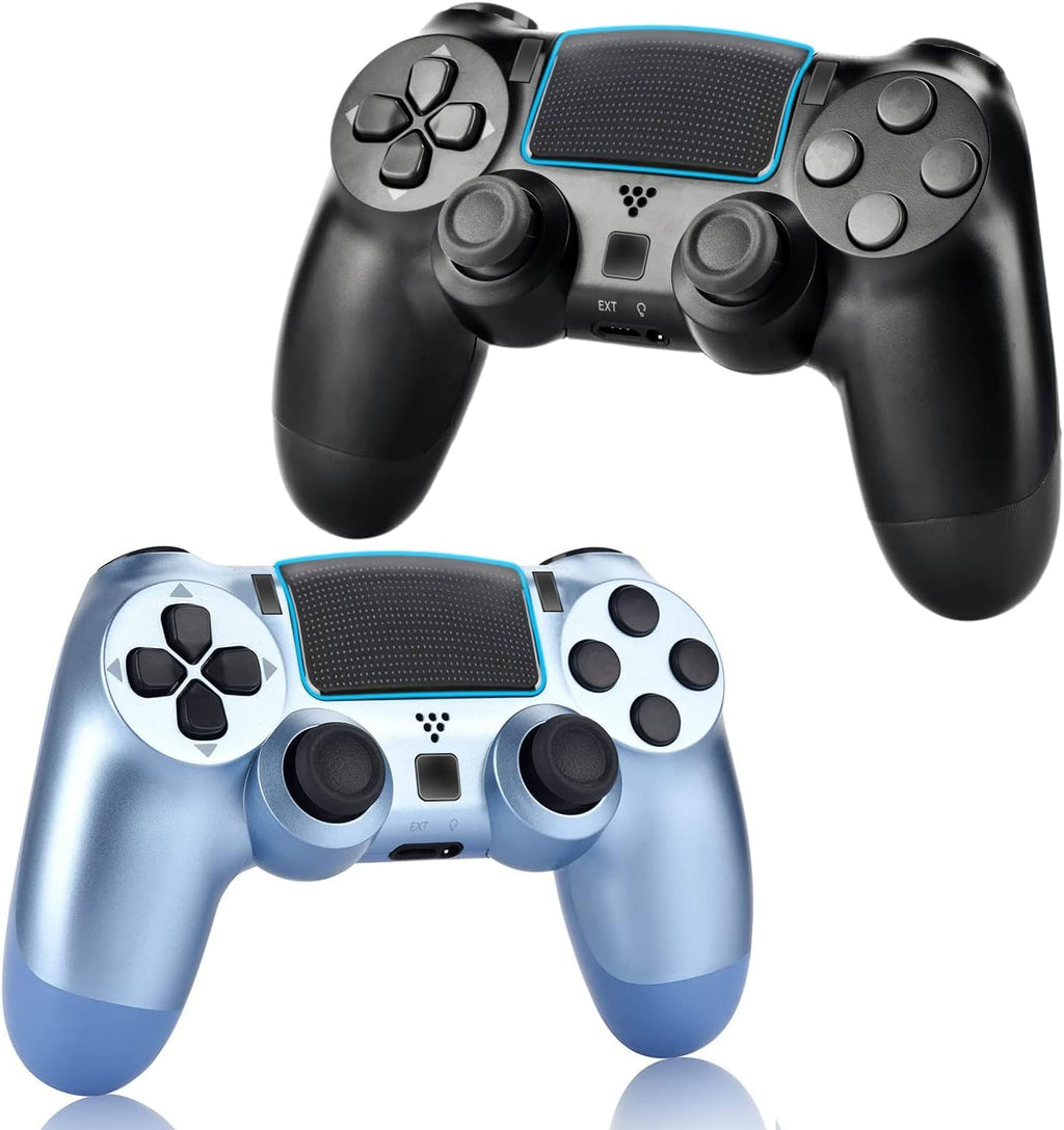 2 Pack Wireless Controller Gamepad with Charging Cable and Two Motors (Titanium Blue and Jet Black) W4050