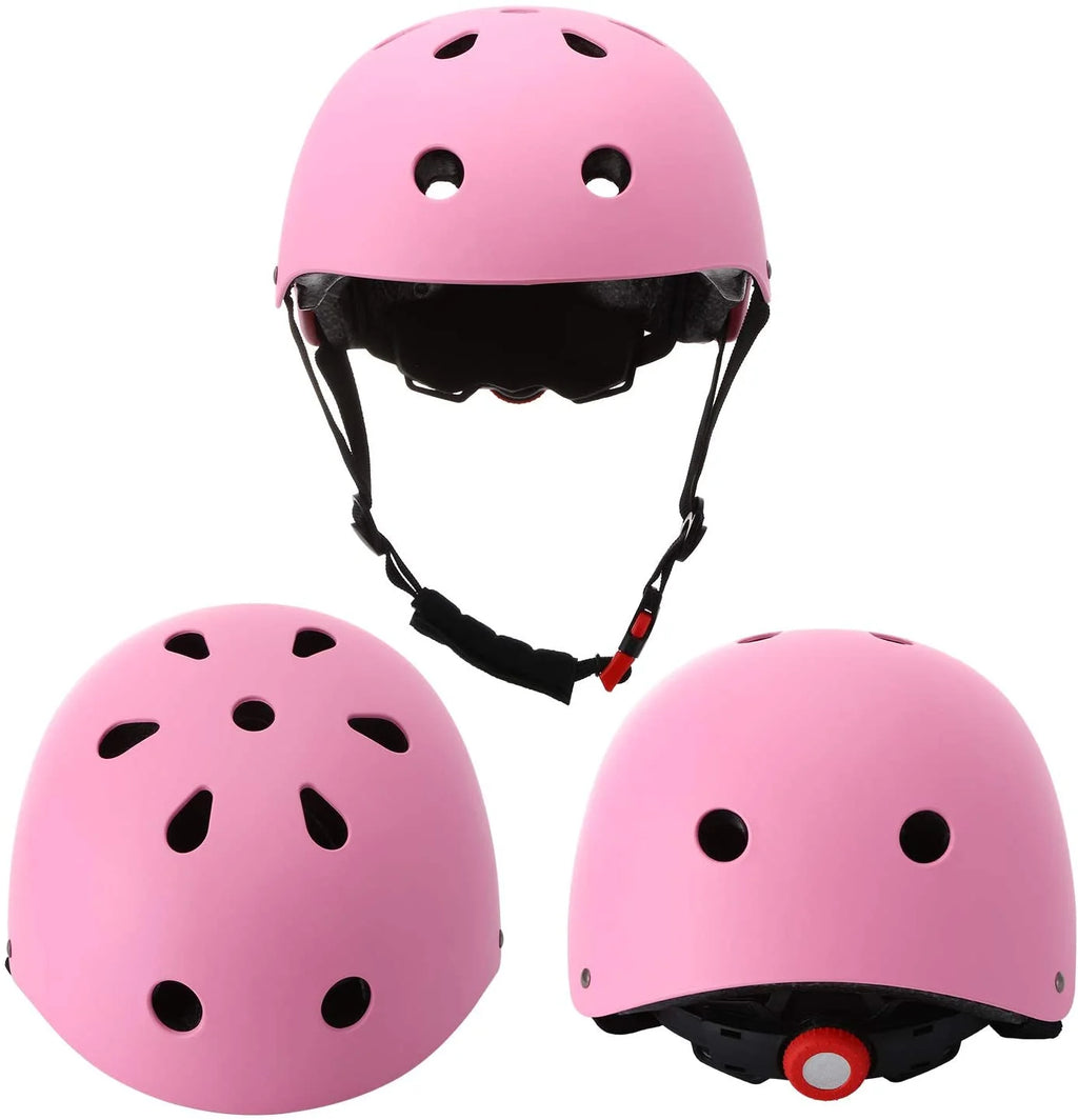 Kids Bike Helmet with Knee Elbow Wrist Pads, Pink Y455