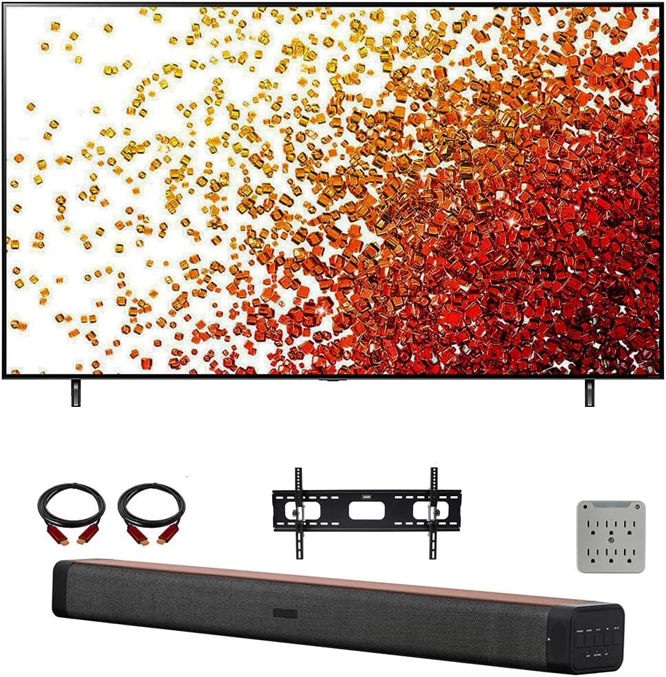 55 Inch HDR 4K UHD Smart NanoCell LED TV Bundle with Soundbar, TV Wall Mount Bracket and Surge Adapter G8538