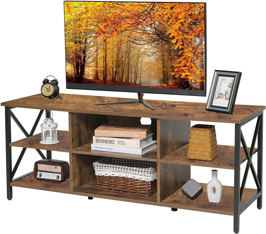 Rustic Brown TV Stand with 6 Storage Shelves E43747