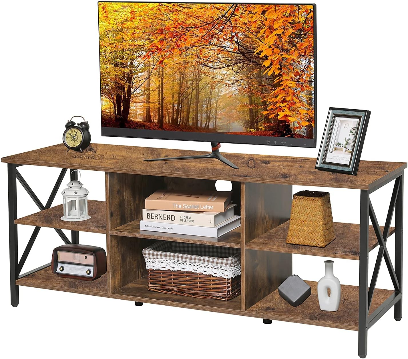 Rustic Brown TV Stand with 6 Storage Shelves E43747