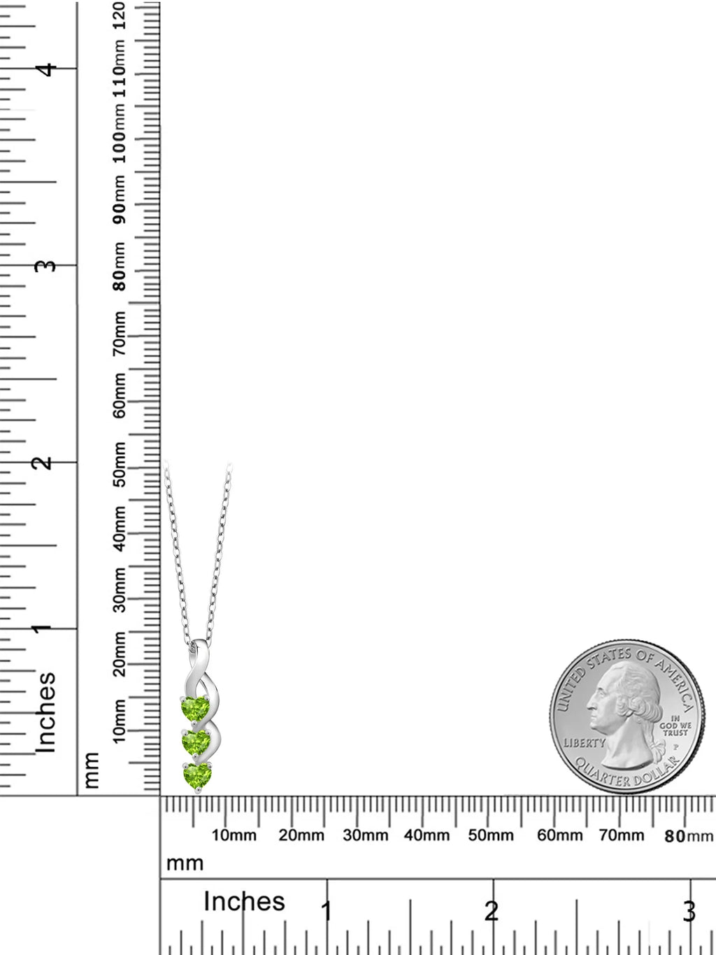 925 Sterling Silver Green Peridot Pendant Necklace with 18 inch Silver Chain A3506