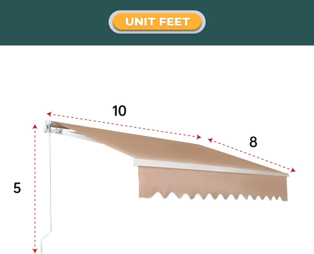 Retractable Patio Awning with Crank Handle, Tan (6.5’x8.2’) D810
