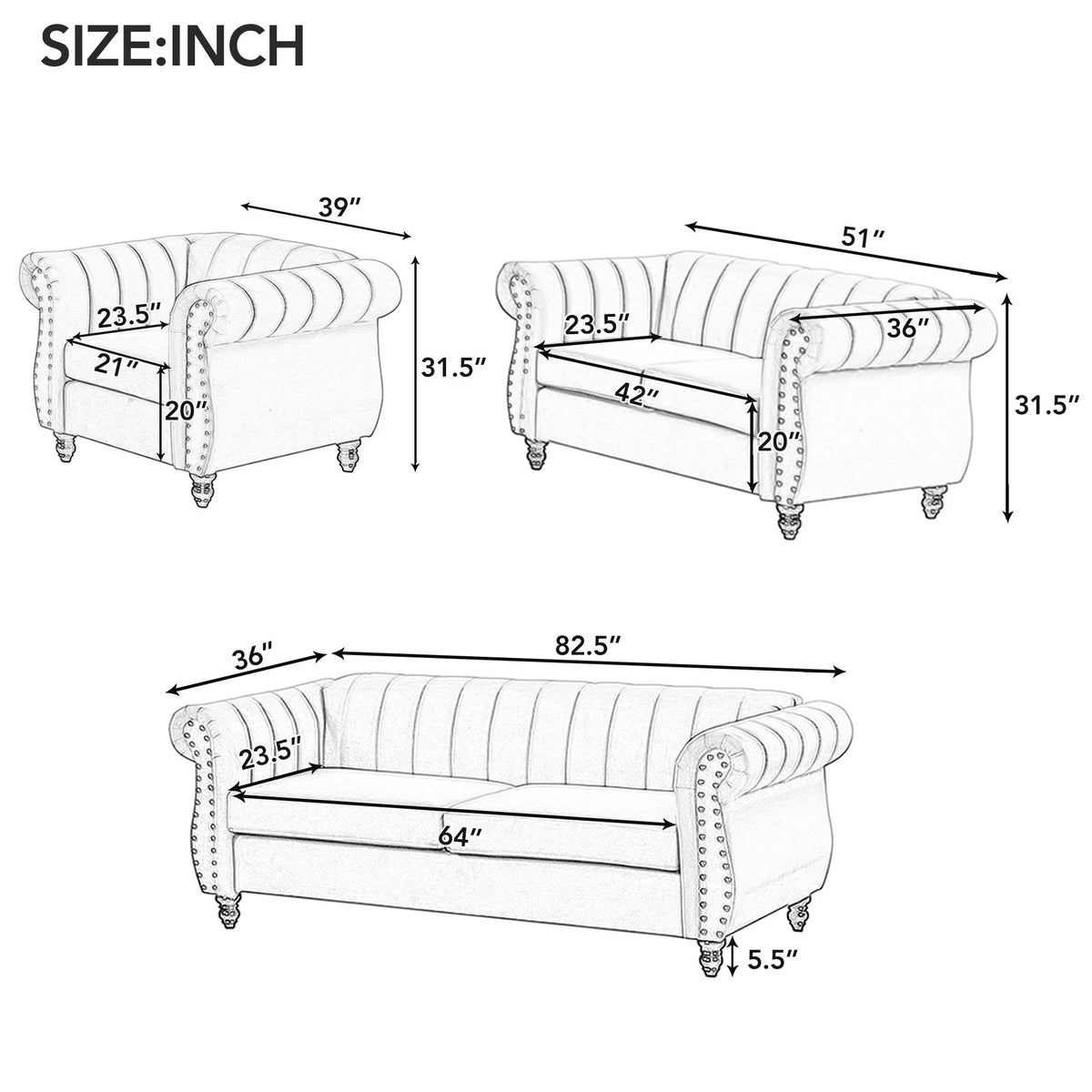 Gray Buttoned Tufted Sofa with Solid Wood Legs S17619