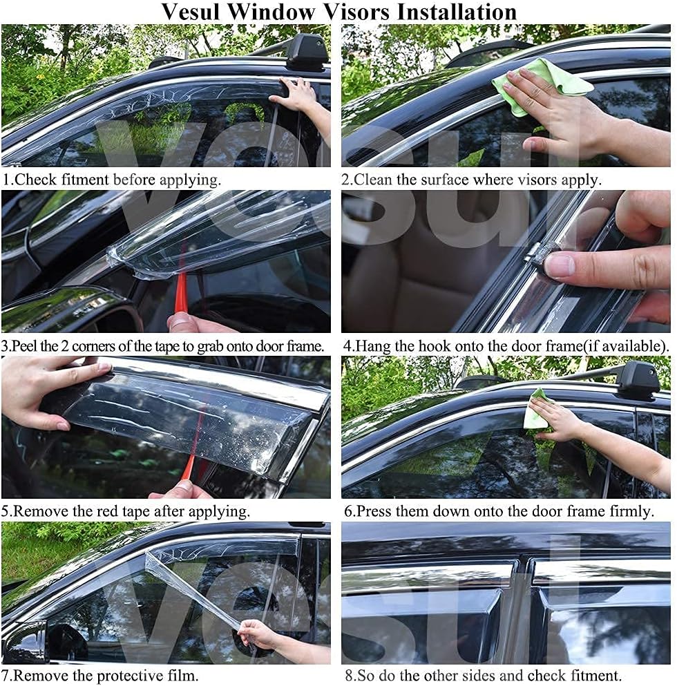 Polycarbonate Rain Guards Window Visors with 304 Stainless Steel Trim Pack of 2 R4501