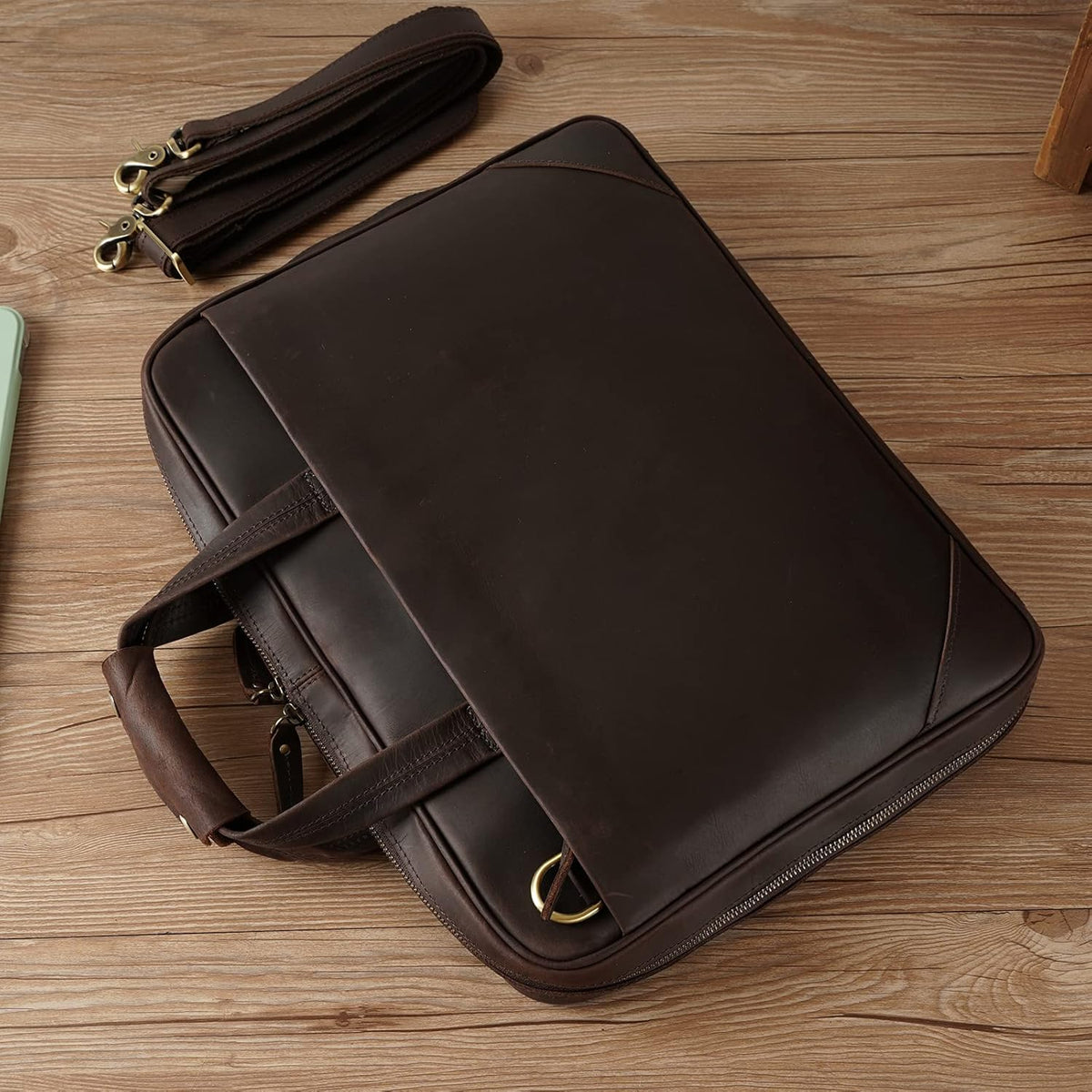 Brown Vintage Leather Slim Briefcase for 15.6 Inch Laptop W506943