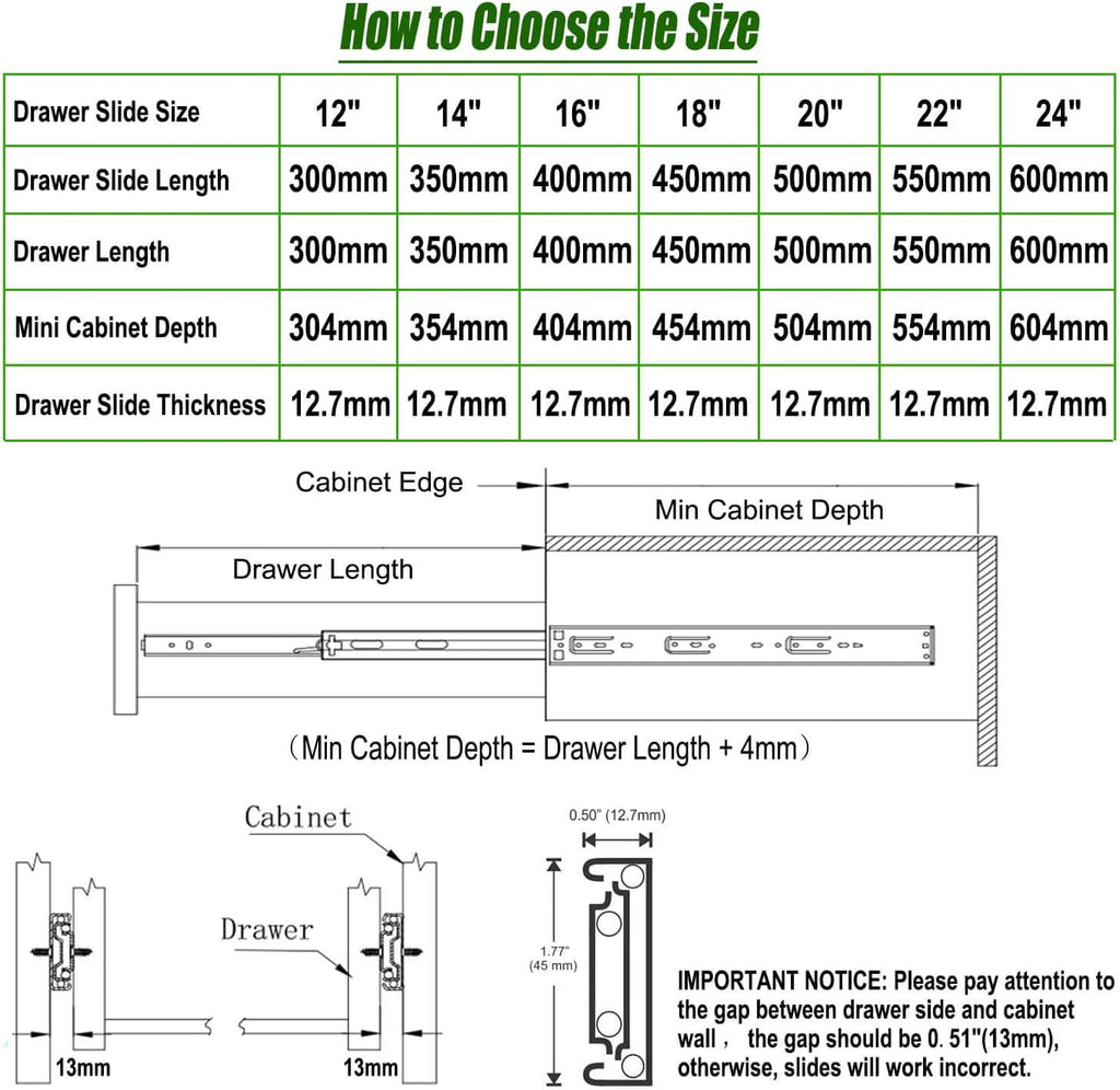 20 Inch 5 Pairs Soft Close Drawer Slides V3807