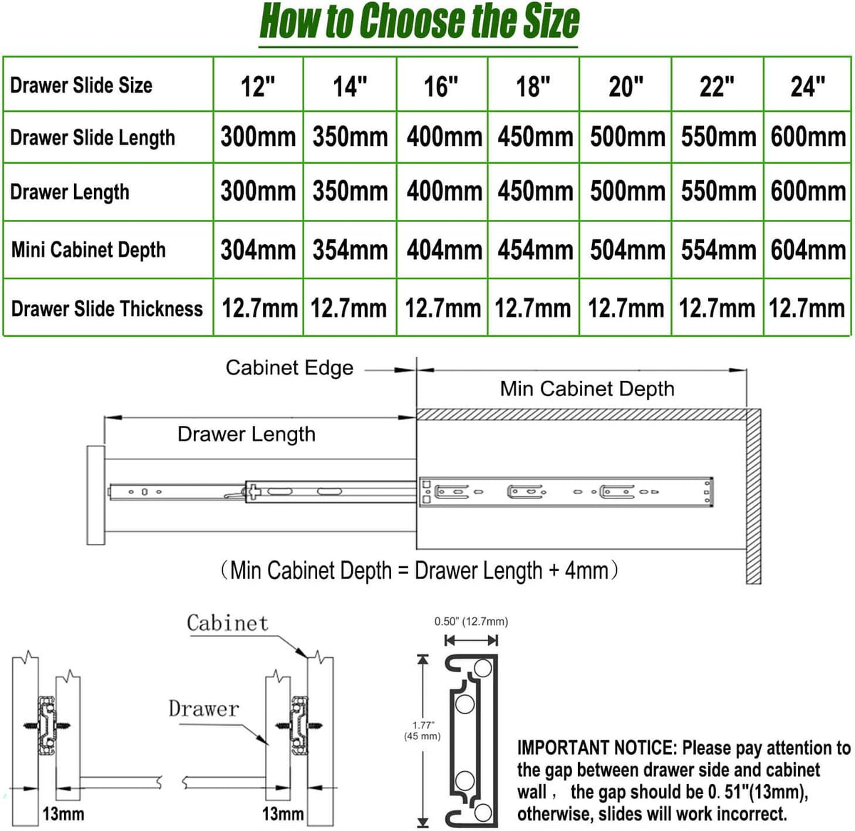 20 Inch 5 Pairs Soft Close Drawer Slides V3807
