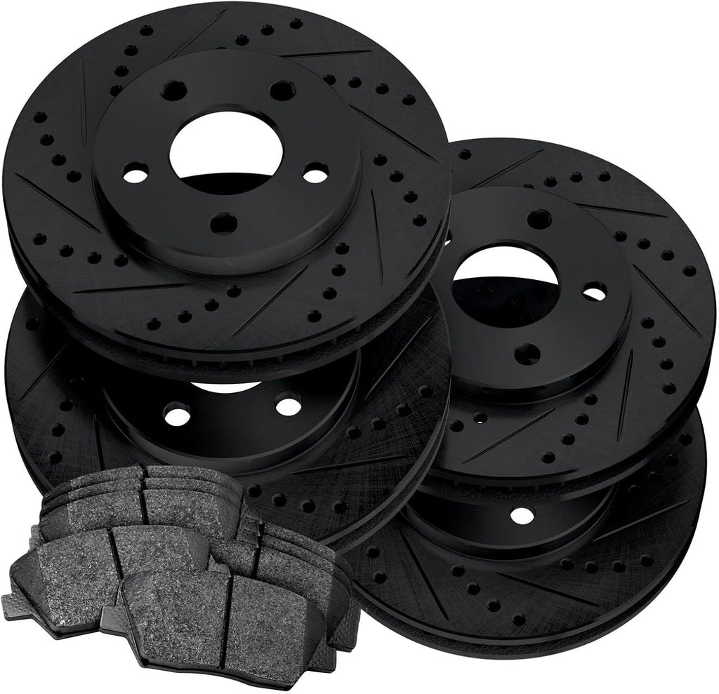 Black Drilled Slotted Brake Rotors and Semi Metallic Brake Pads C605375