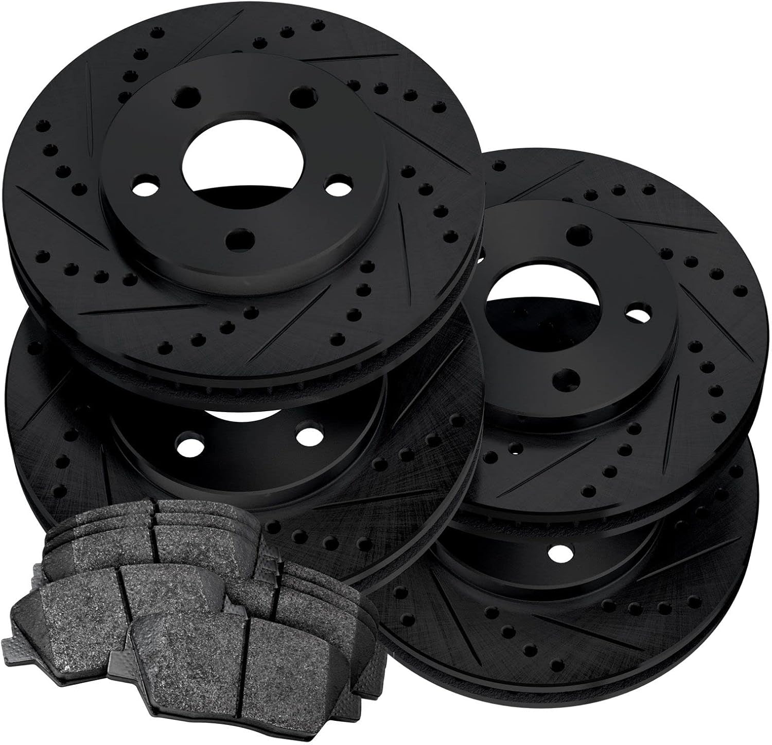 Black Drilled Slotted Brake Rotors and Semi Metallic Brake Pads C605375