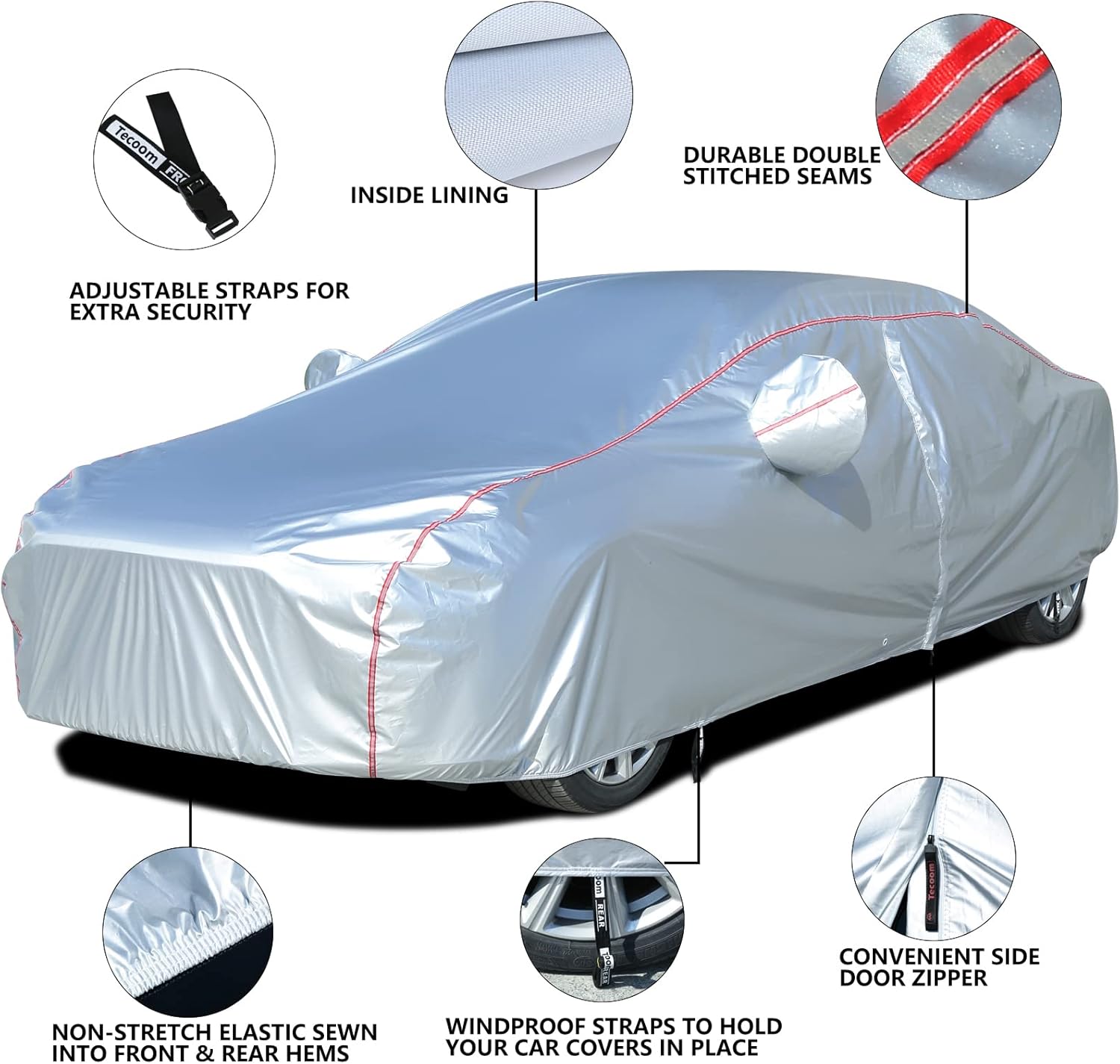 Hard Shell Car Cover Waterproof UV-Proof Windproof Fit 150-178 Inches Length Coupe Convertible Sport Car J913341