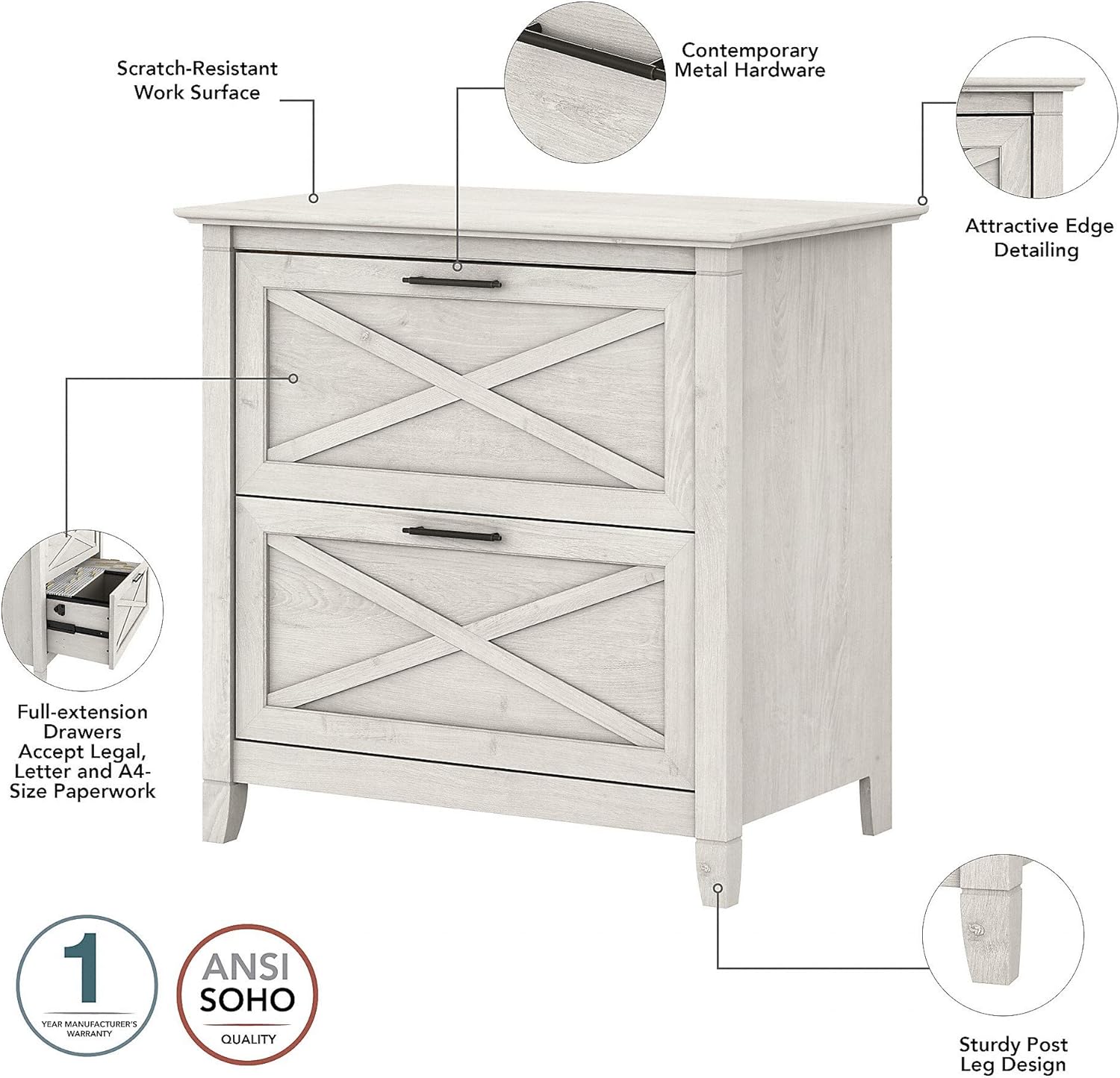 2 Drawer Lateral File Cabinet, Linen White Oak T9488