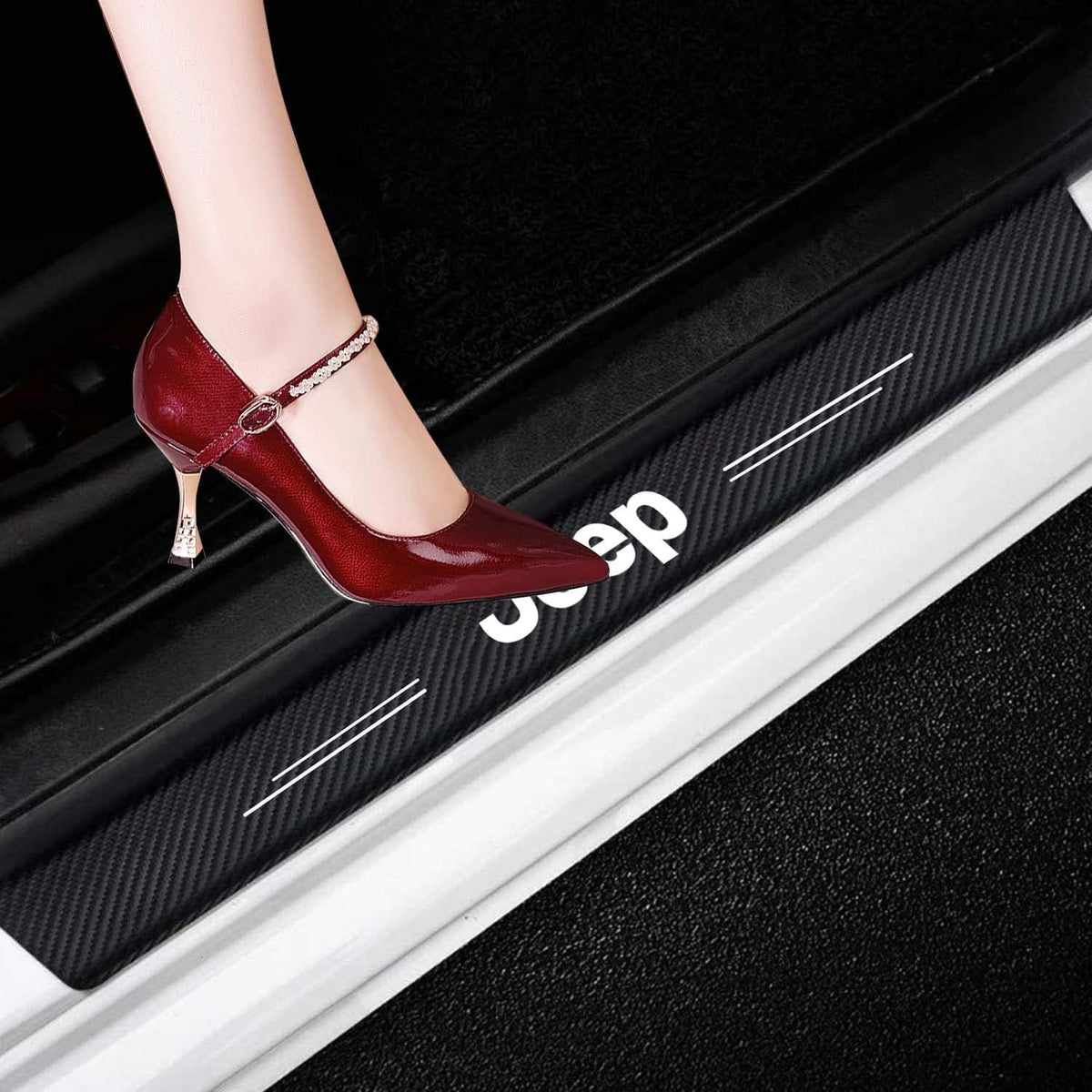 4Pcs Carbon Fiber Door Sill Protector Sticker Z319