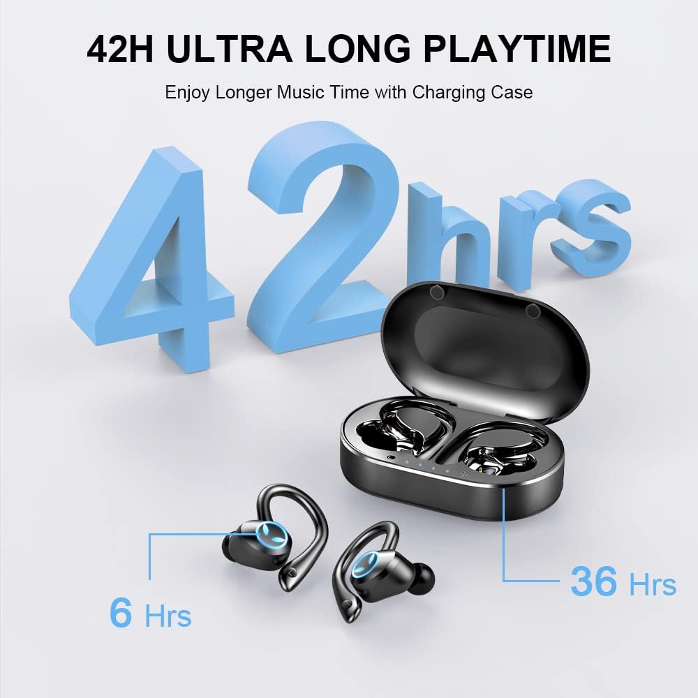Wireless Bluetooth 5.1 Earbuds with Earhooks, IP7 Waterproof, 42H Playtime, Pack of 2 Y458