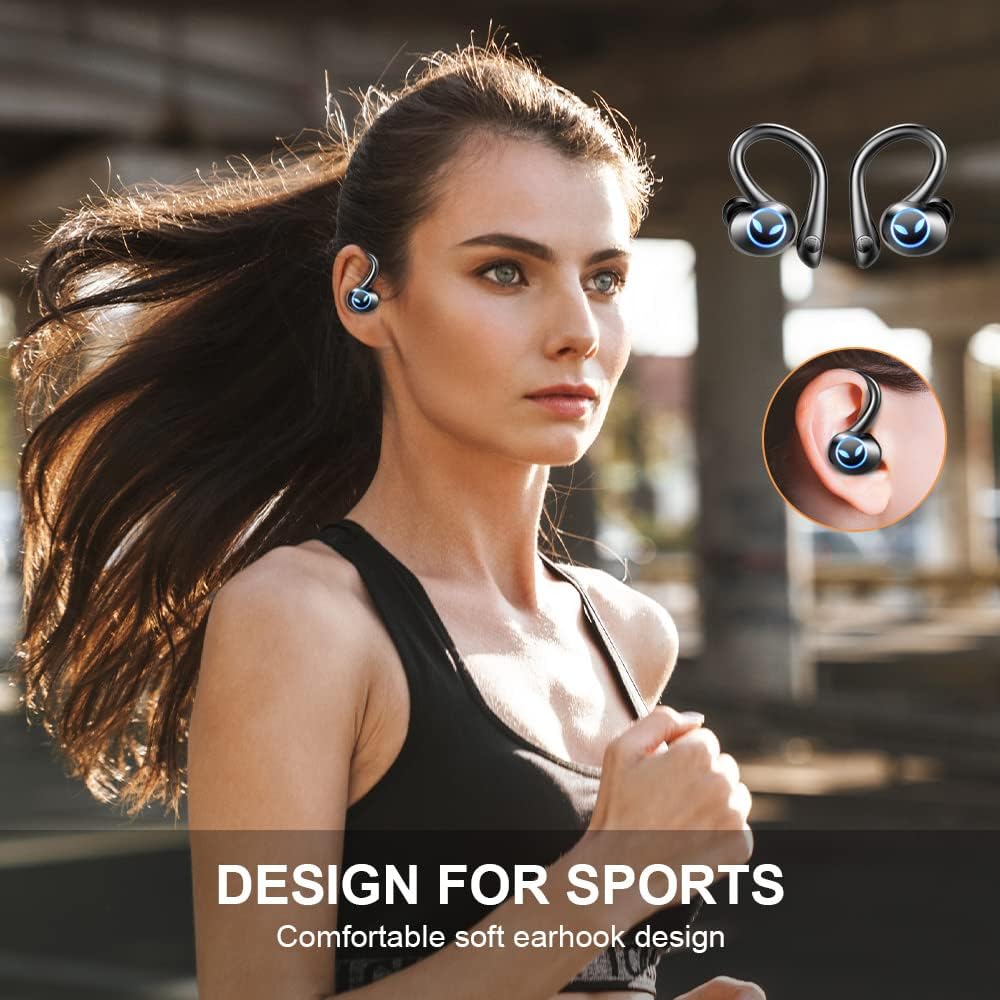 Wireless Bluetooth 5.1 Earbuds with Earhooks, IP7 Waterproof, 42H Playtime, Pack of 2 Y458