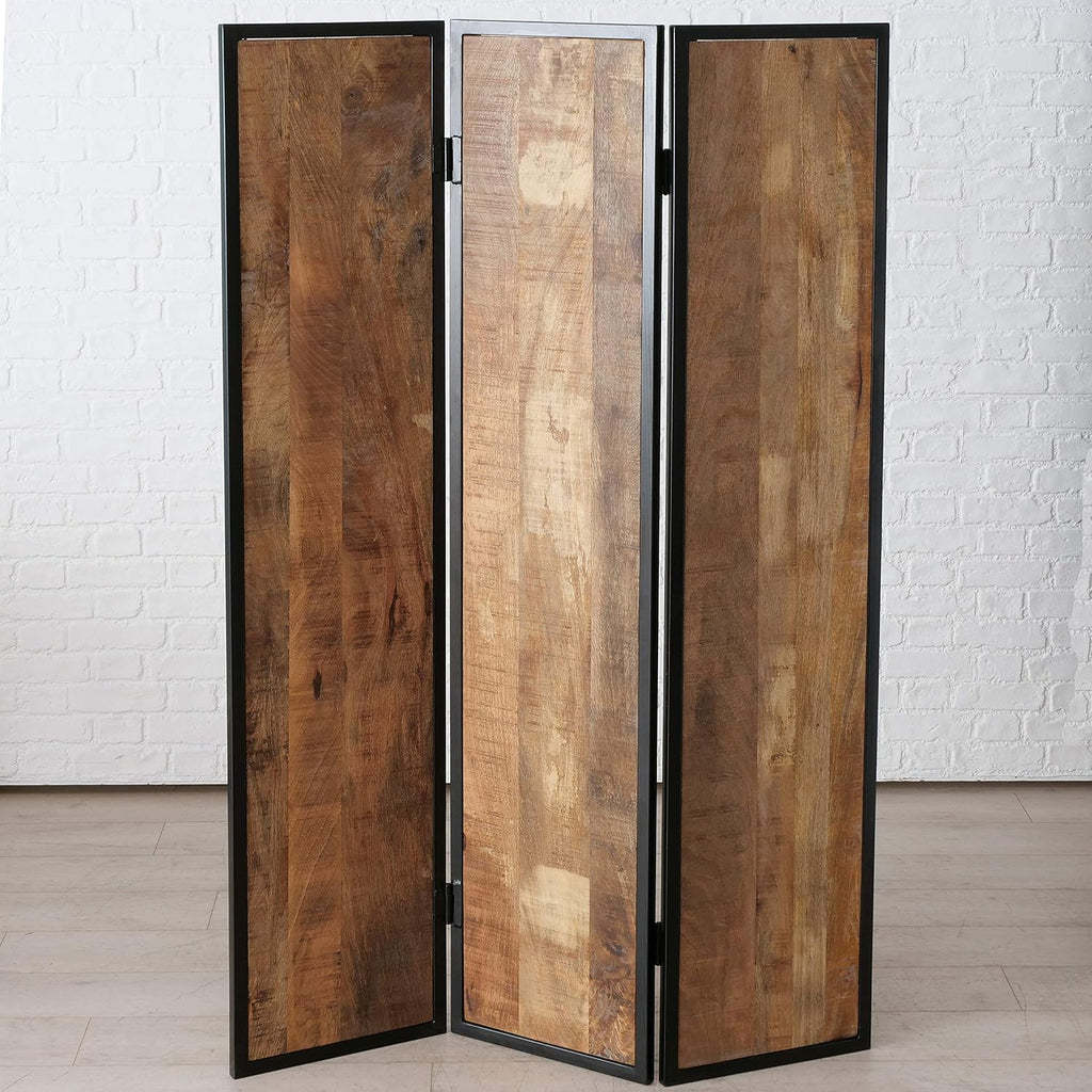 Iron Framed Mango Wood 3 Panel Room Divider B56280