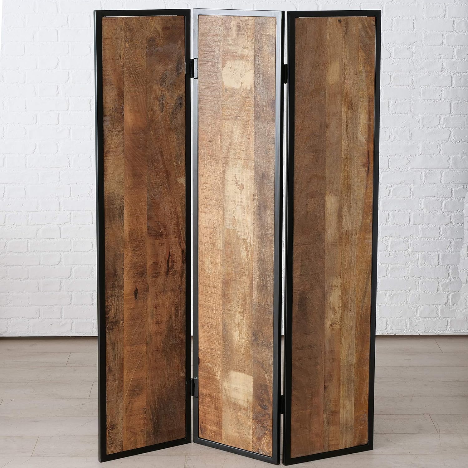 Iron Framed Mango Wood 3 Panel Room Divider B56280