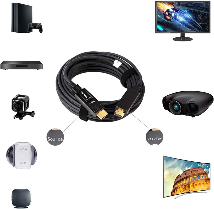 Fiber Optic HDMI Cable 200 Feet 4K 60Hz 18Gbps High Speed with Dual Connectors Micro HDMI and Standard HDMI Connector W379