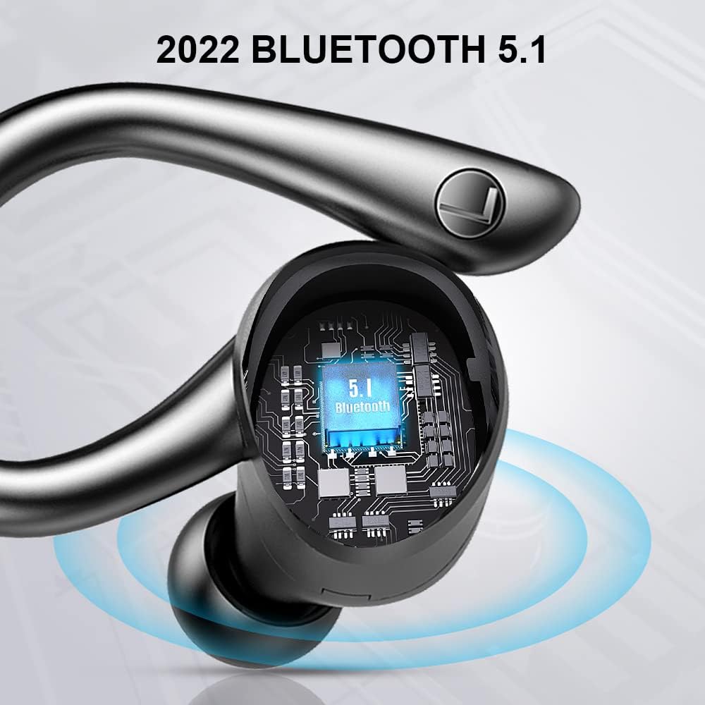 Wireless Bluetooth 5.1 Earbuds with Earhooks, IP7 Waterproof, 42H Playtime, Pack of 2 Y458