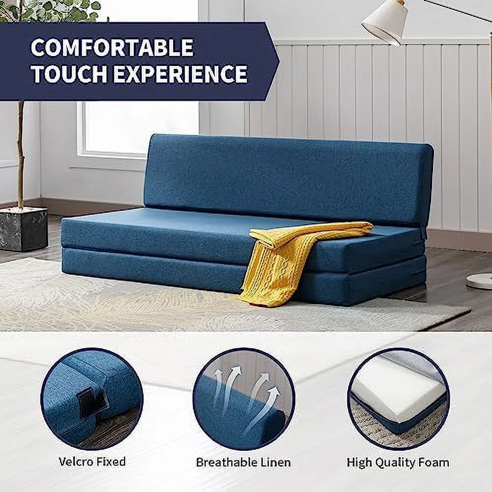 Twin Folding Sofa Bed with Memory Foam Mattress Linen Fabric B947532