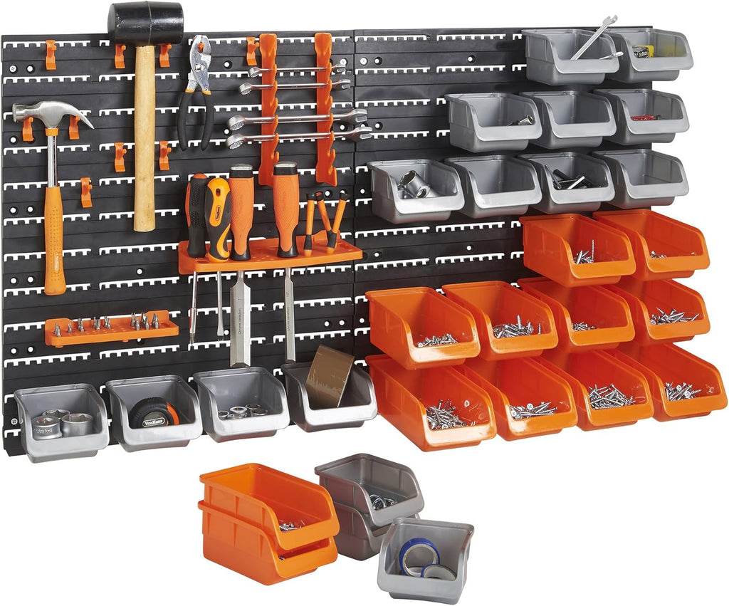44 Piece Wall Mounted Pegboard Hook Storage Bins and Panel Set E72313