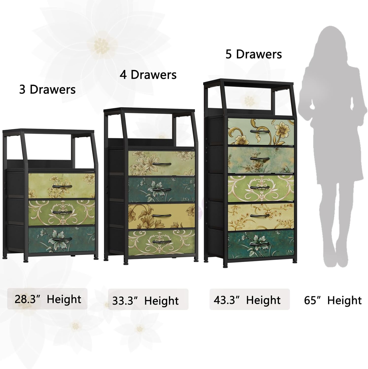Nightstand with 4 Storage Drawer, Tall Dresser, Led Light, Charging Station, Metal Frame, Wood Shelf X7170