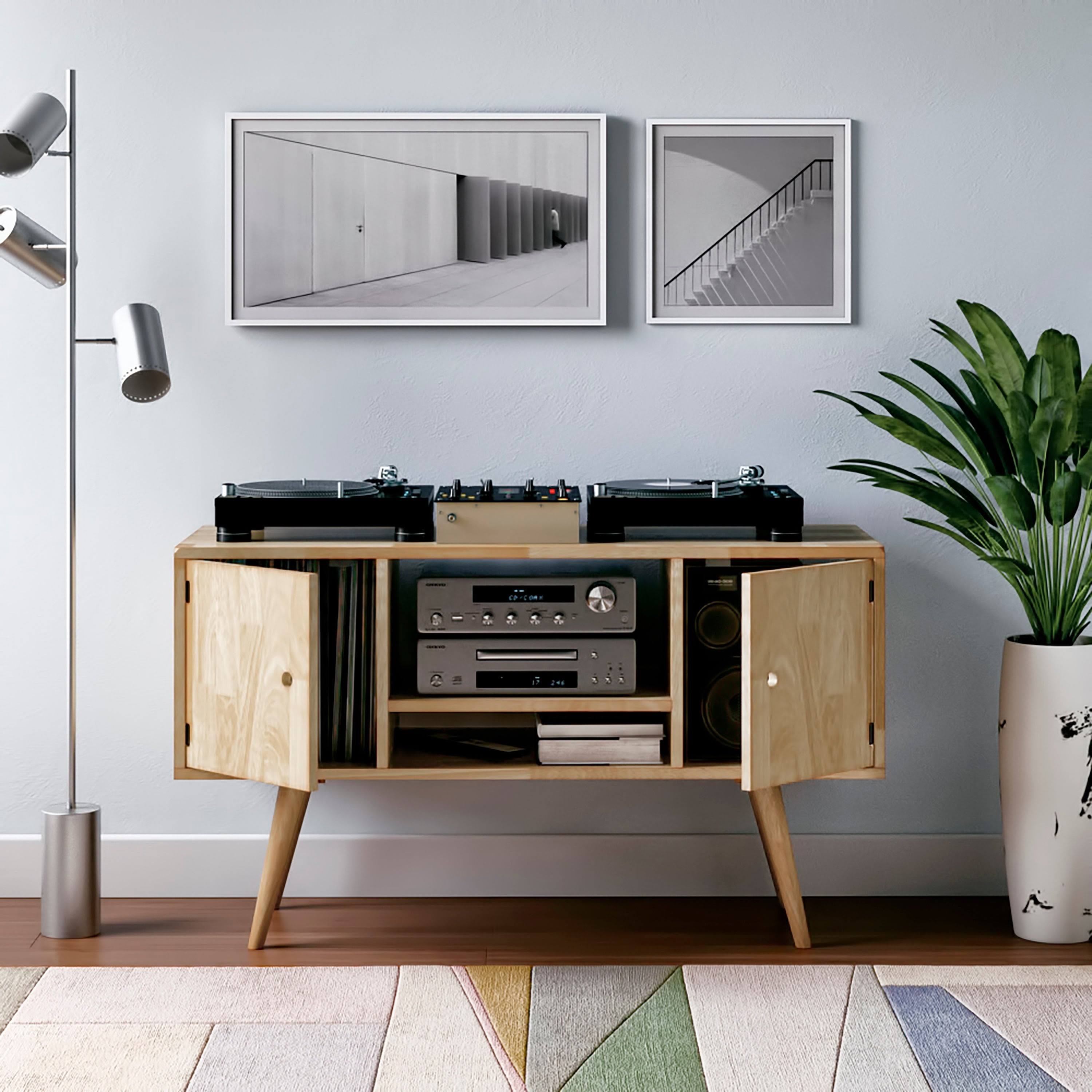 Natural Finish Wood Entertainment Cabinet with Doors A81154