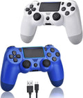 2 Pack Wireless Controller Gamepad with Charging Cable and Two Motors (Titanium Blue and Jet Black) W4050