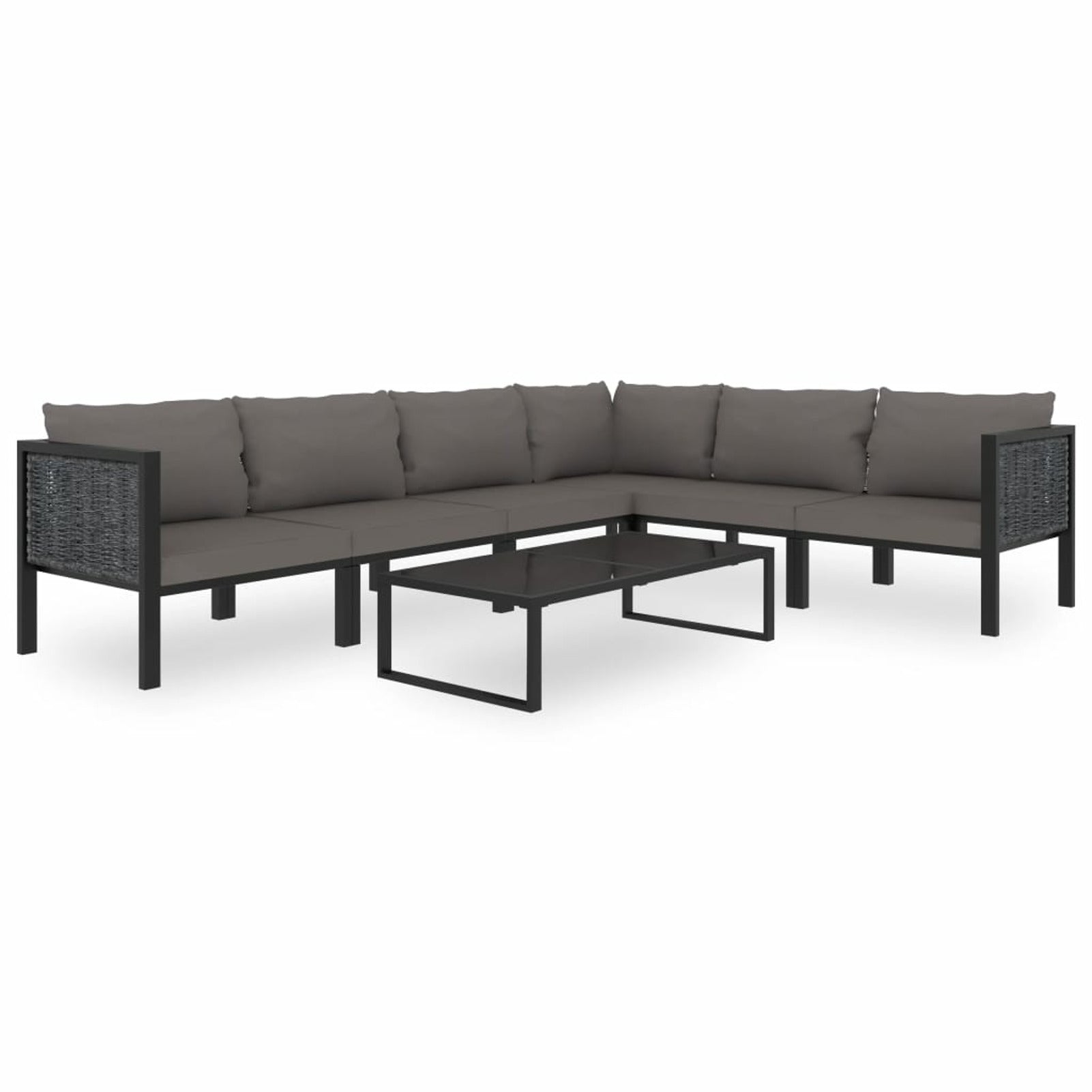 Sectional Corner Sofa with Right Armrest Poly Rattan Anthracite Patio Lounge Sofa O889