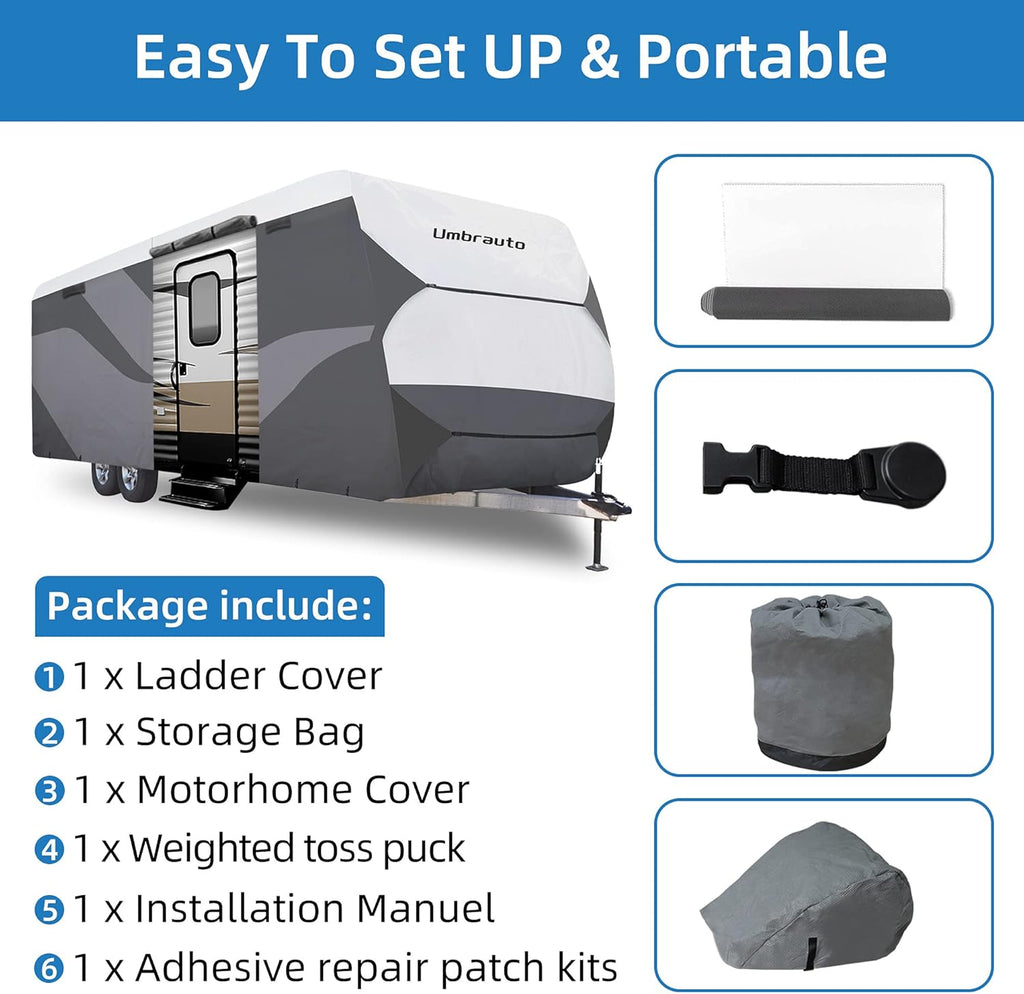 Gray/White Waterproof Travel Trailer RV Cover G5417
