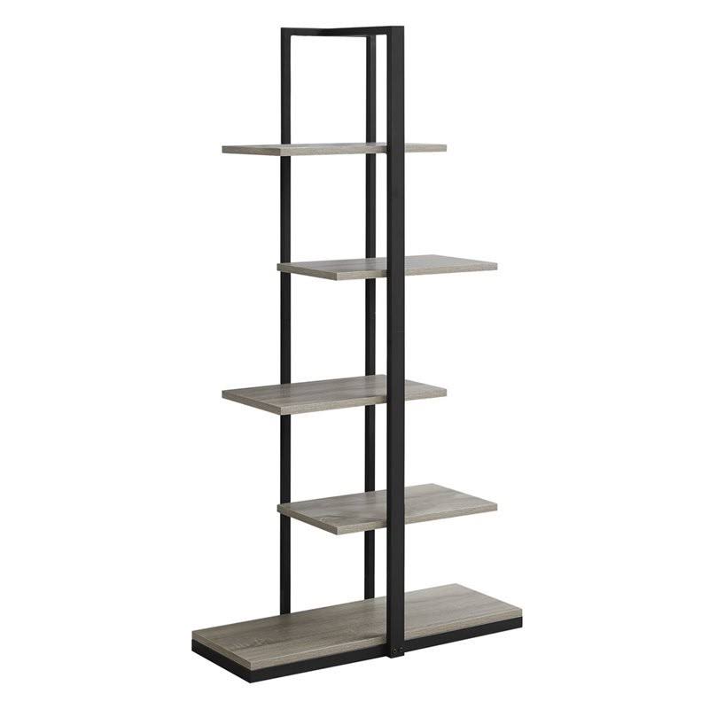 5 Shelf Metal Bookcase in Dark Taupe and Black D180