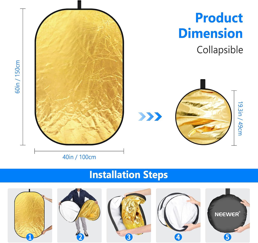 5 in 1 Portable 40"x 60" Camera Lighting Reflector Kit with Carrying Case K42104