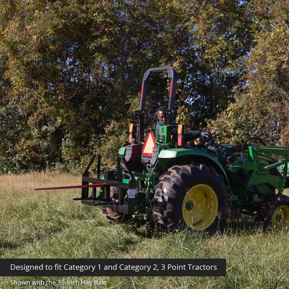 Pallet Fork Frame Attachment with 49 Hay Spear and Stabilizers, Fits Cat I & II Tractors, Rated 4,000 LB B9200