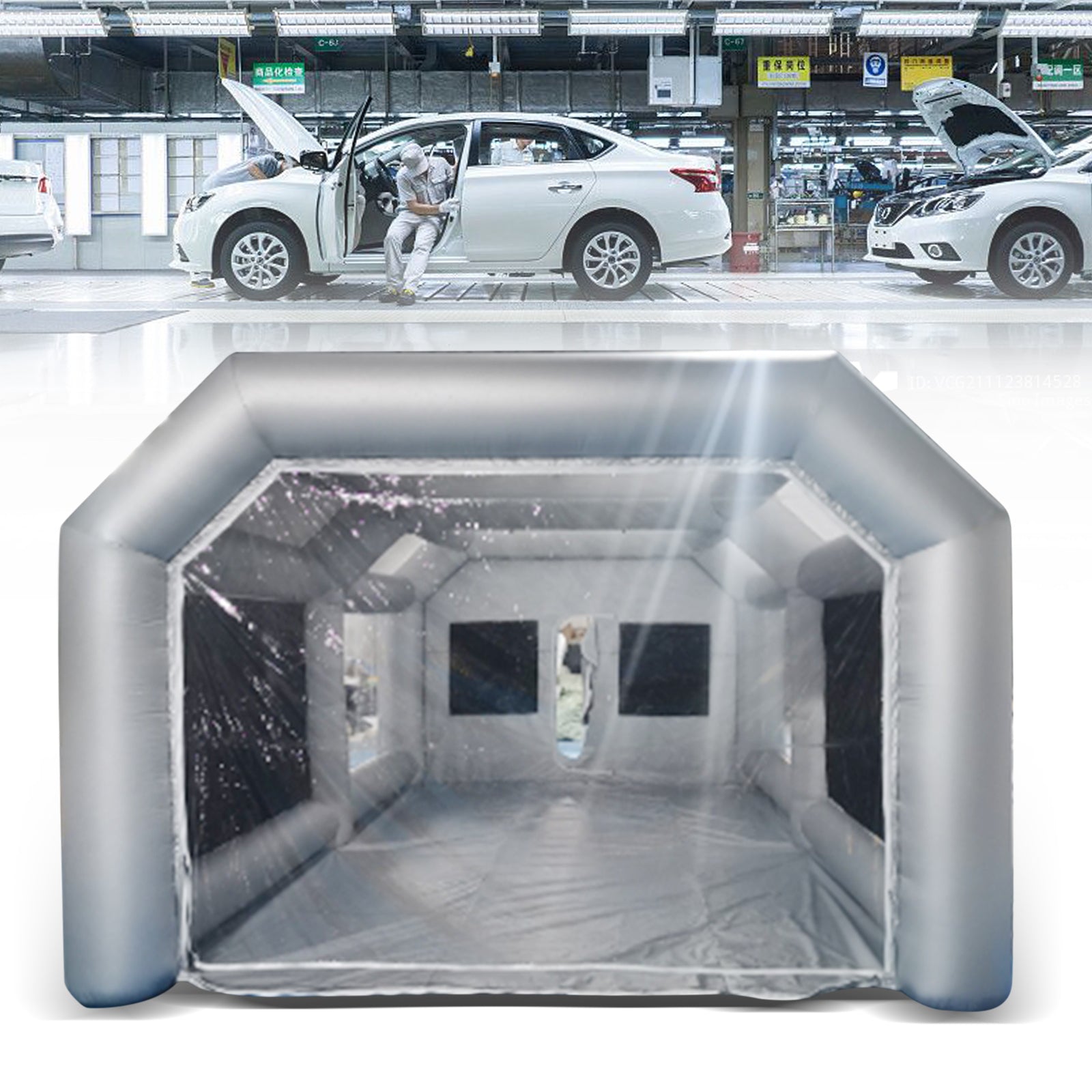 Portable Inflatable Spray Paint Booth Tent Car Workstation with Two Air Filter Nets 28 * 15 * 10Ft C441