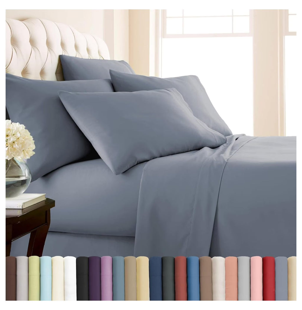 6-Piece King Microfiber Sheet Set with 21" Deep Fitted Sheet, Slate Blue J8701
