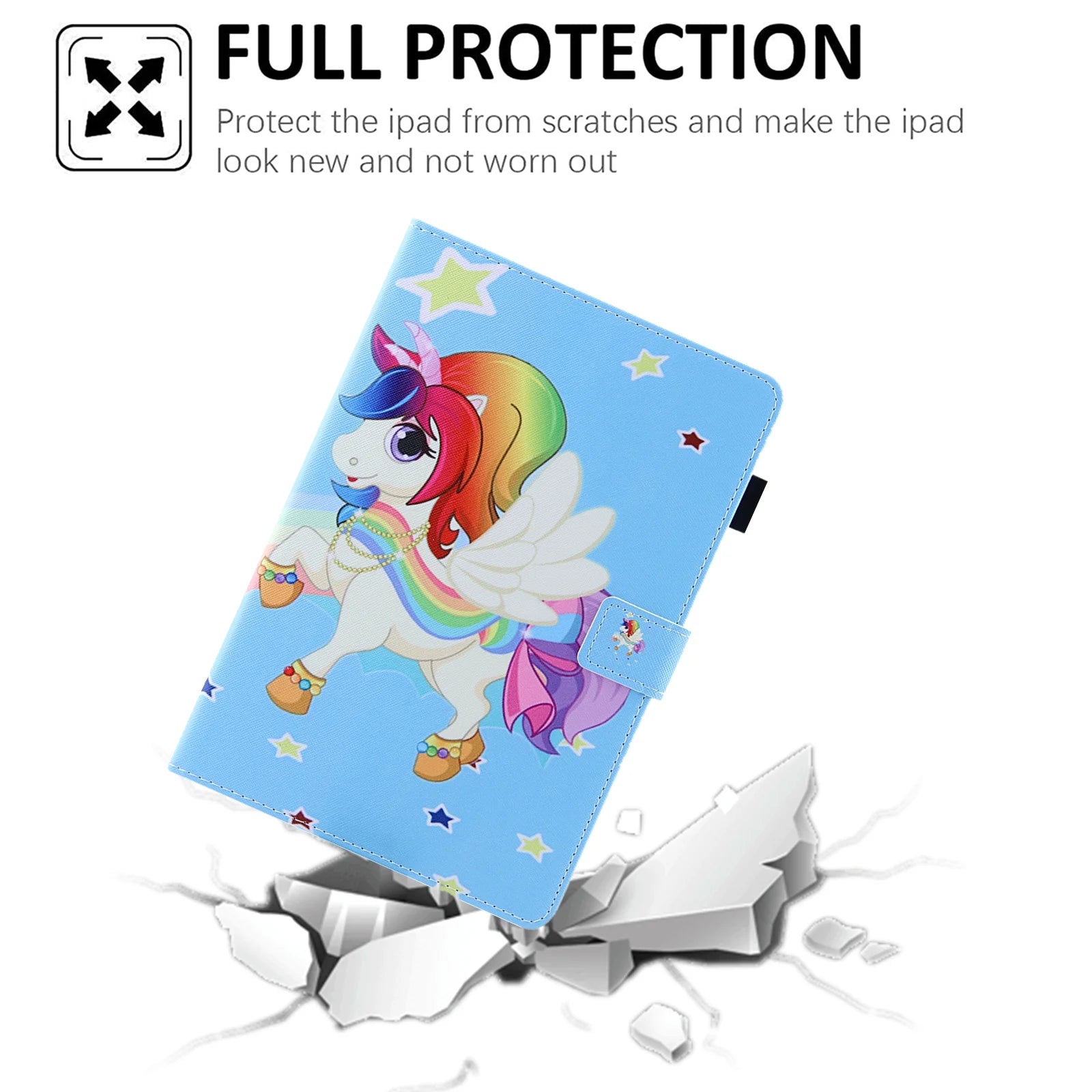 Blue Star Unicorn Slim PU Leather iPad 10.9 Inch Case with Stand Pencil Holder Card Pockets F8840