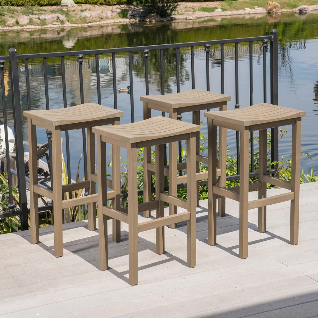 Grey Acacia Wood Barstools, 4-Pcs Set A5481