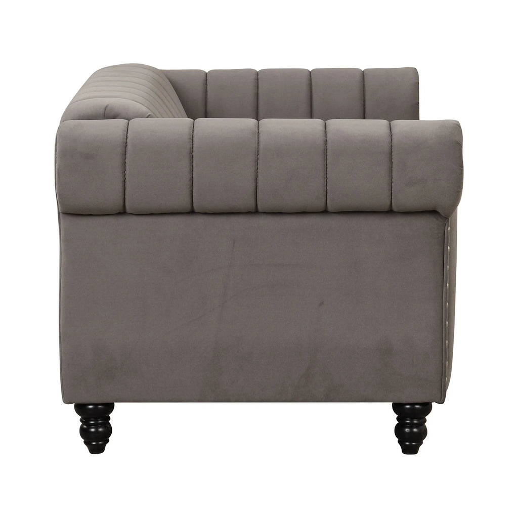 Gray Buttoned Tufted Sofa with Solid Wood Legs S17619