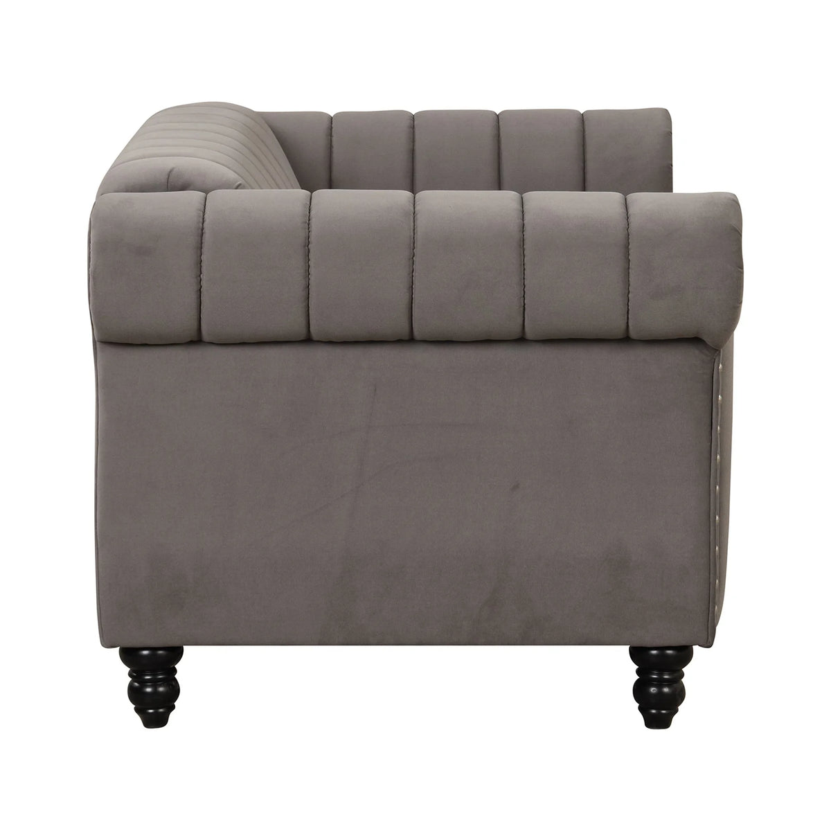 Gray Buttoned Tufted Sofa with Solid Wood Legs S17619