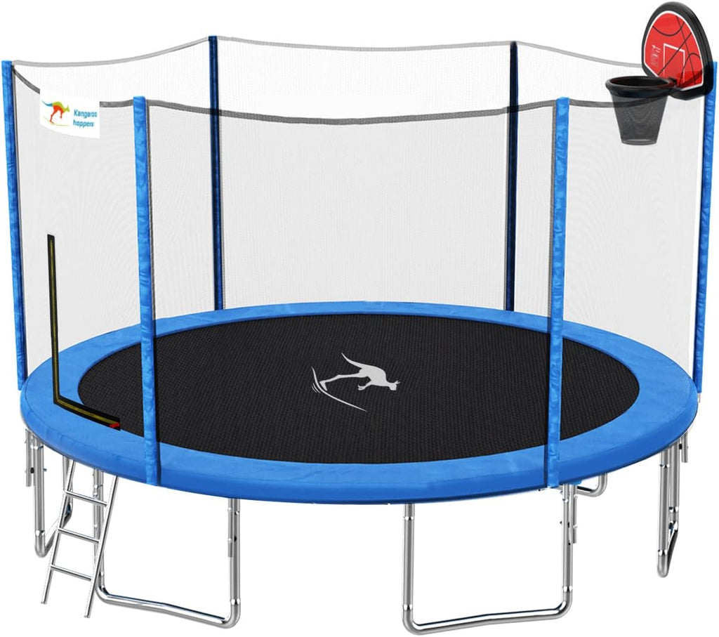 12/14/15 FT Trampoline with Safety Enclosure Net, Basketball Hoop and Ladder M3777