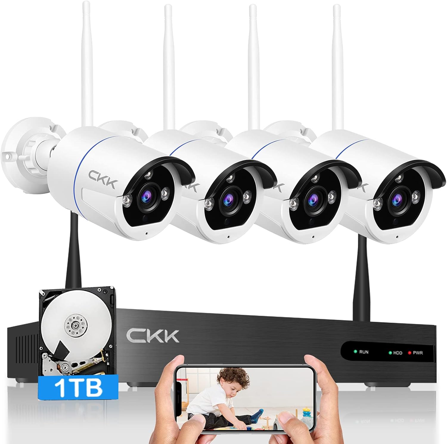 8CH NVR System with 1TB Hard Drive, 4Pcs 3MP WiFi Security Cameras J484