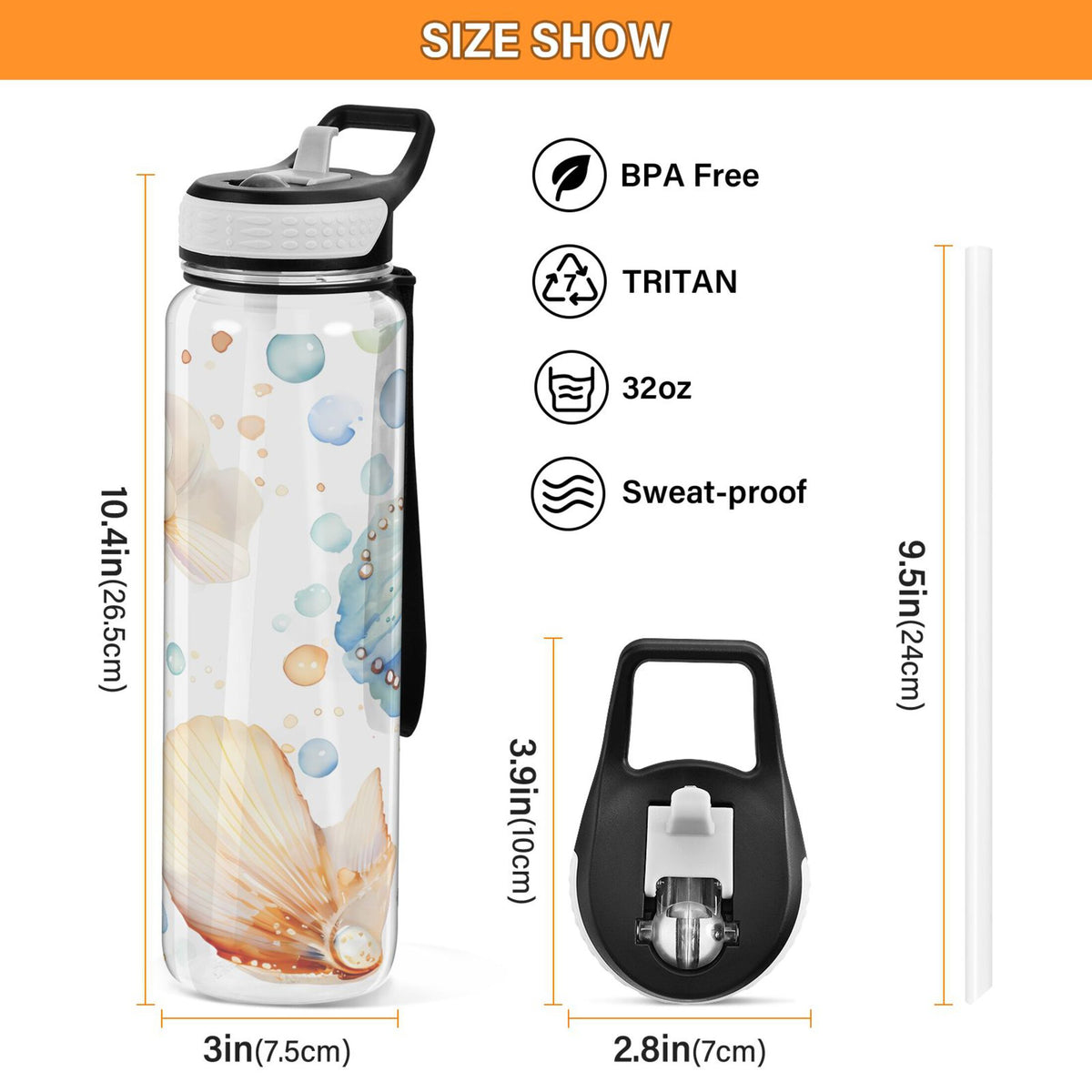 32oz Tritan Leakproof Clear Sports Water Bottle C67316