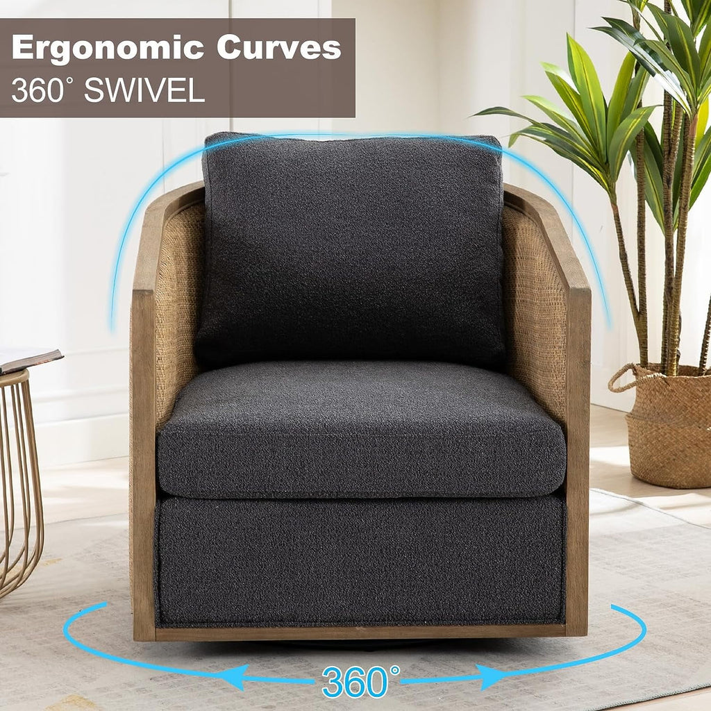 Carbon Black Rattan Swivel Barrel Chair with Arms Q4360